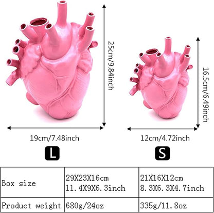 Resin Vase Planter, Decorative Heart Vase - Anatomical Heart Tabletop Decorative Craft, Farmhouse Living Room Bedroom Countertop (Pink,Large)