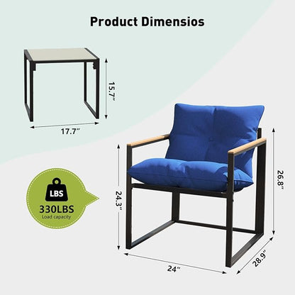 Patio Furniture Set, 3 Piece Bistro Patio Sets, Small Bistro Set, Small Balcony Furniture (Blue)