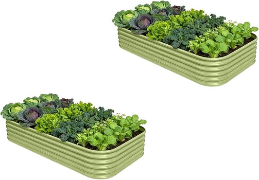 2-Pack Galvanized Raised Garden Bed 8x4x1.5 | 10x2x1.5 ft, 18" Tall Metal Planter Boxes Outdoor for Vegetable Herbs, Modular Raised Flower Bed for Gardening with Zn-Al-Mg Coated - Moss Green