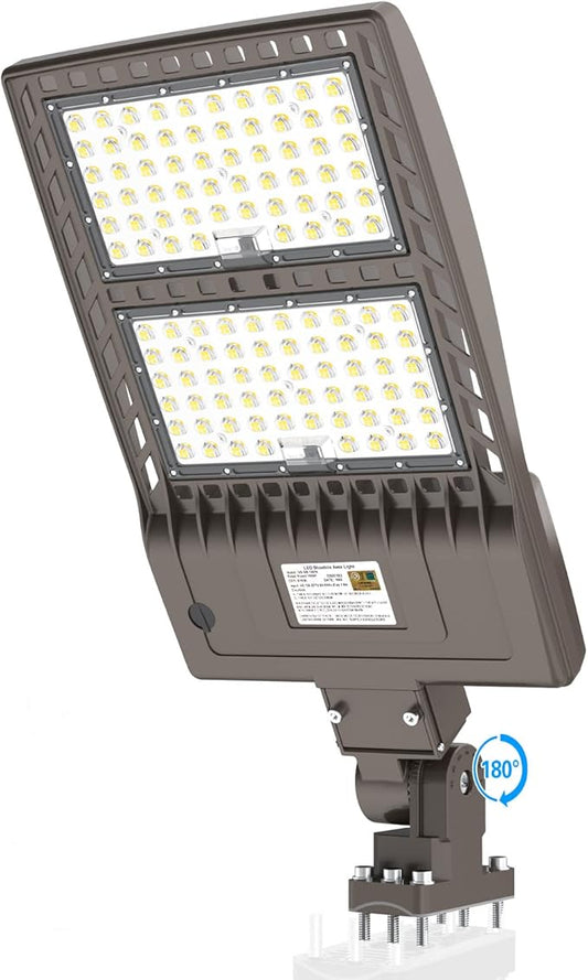 320W LED Parking Lot Light 44800LM with Photocell, UL DLC Listed, 5000K Shoebox Pole Light with Arm Mount, AC100-277V, IP65 Waterproof Commercial Street Area Lighting for Driveway/Roadway/Yard