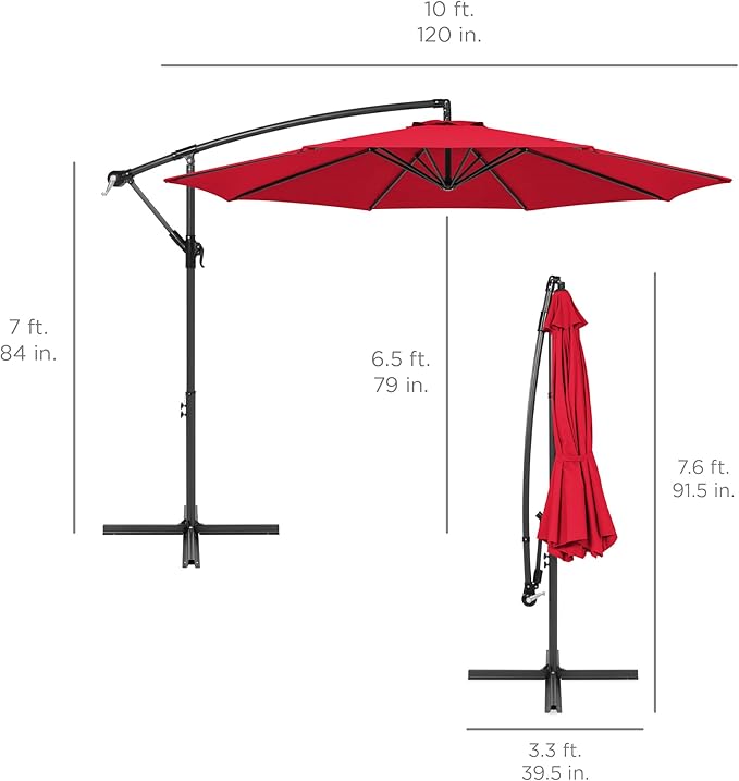 Best Choice Products 10ft Offset Hanging Market Patio Umbrella w/Easy Tilt Adjustment, Polyester Shade, 8 Ribs for Backyard, Poolside, Lawn and Garden