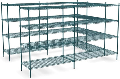 NSF 7' x 9' Walk-in 4-Tier Shelving Unit Kit with S-Hooks, Commercial Storage Rack Unit, Organizer Shelves System Kit, Heavy Duty Racking for Storage, Shelving Kits (Green Epoxy)