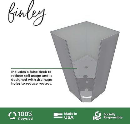 Bloem Finley 25" Tall Square Peppercorn Plastic Resin Planter with Drainage Holes for Indoor and Outdoor Gardening