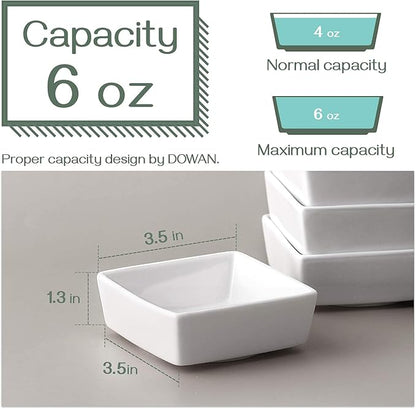 DOWAN Creme Brulee Ramekins 6 oz Oven Safe, Small Ceramic Square Ramekin, Custard Cups Souffle Baking Dish, Dipping Bowls Soy Sauce Dish Appetizer Plates, Set of 6, Soft White