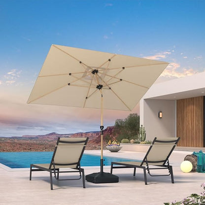 PURPLE LEAF 6' x 9' Market Umbrella Outdoor Table Umbrella Aluminum Patio Umbrella with Push Button Tilt & 8 Sturdy Ribs and Crank Rectangular Sun Umbrella for Pool Backyard Beach, Beige