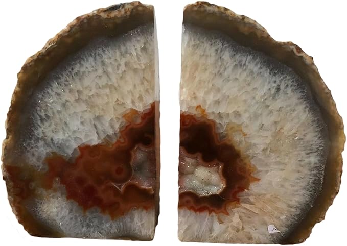 JIC Gem Natural Decorative Agate Book Ends Geode Bookends Stone Bookends for Shelves Book Ends to Hold Books Heavy Duty with Rubber Bumpers for Décor Small Size(1 Pair, 2-3 LBS)