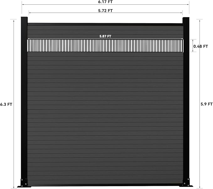 6 Feet×6 Feet Privacy Fence, Outdoor Wood Plastic Composite Fence Panel, Waterproof Security Barriers Fencing, WPC (Black, Vertical (1 Panel - 1 Post))