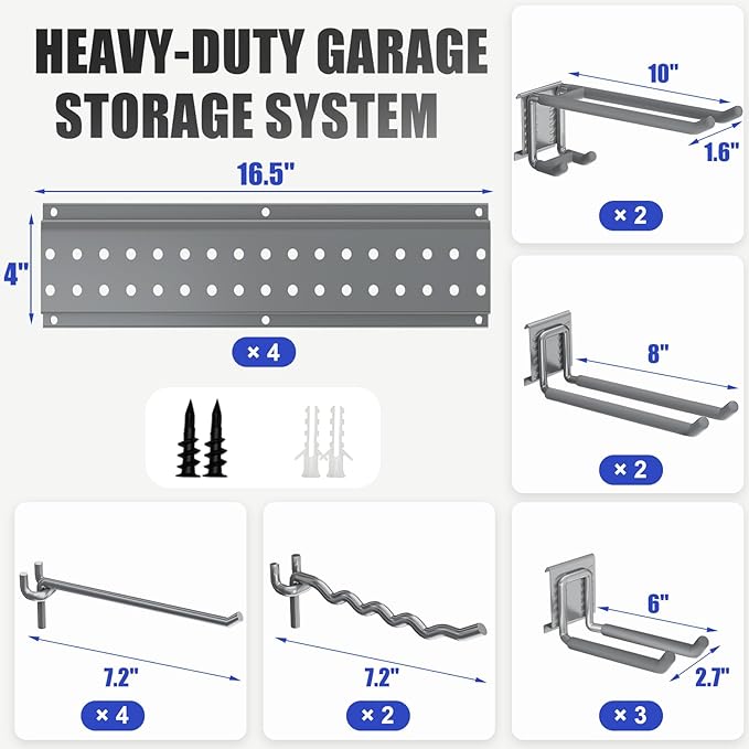 Garage Tool Organizer Wall Mount 66 inches with 13 Adjustable Heavy-Duty Hooks, Garage Organization, Garden Tool Storage Rack, Yard, and Shed, Holds Up to 520 lbs (Grey)