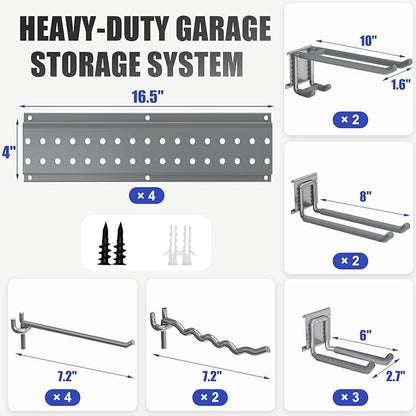 Garage Tool Organizer Wall Mount 66 inches with 13 Adjustable Heavy-Duty Hooks, Garage Organization, Garden Tool Storage Rack, Yard, and Shed, Holds Up to 520 lbs (Grey)
