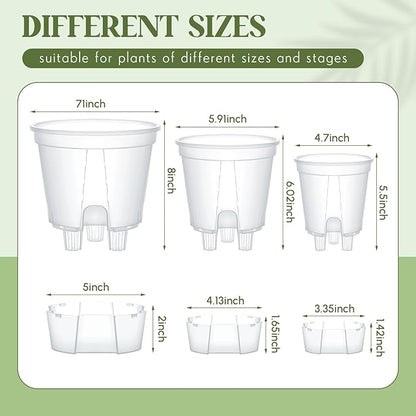 Wonderjune Self Watering Pots for Indoor Plants with Deep Reservoir and High Drainage Holes for Outdoor Plants and Flowers, Bare Root Planter(4.72'', 5.91'', 7.09'',Clear,6 Pcs)