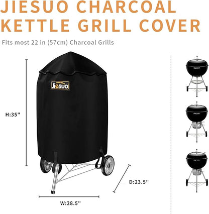 BBQ Grill Cover for Weber Charcoal Kettle: Heavy Duty Waterproof 22 Inch Weather Resistant Barbeque Grill Covers