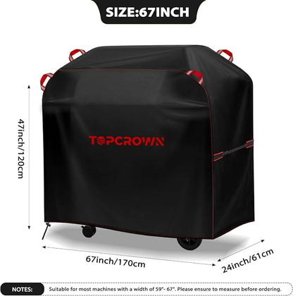 TOPCROWN Grill Cover for Outdoor Grill, BBQ Gas Grill Waterproof Anti-UV Oxford Fabric Windproof Design with Adjustable Straps, Fits Weber/Char-Broil/Nexgrill and More (420D Black+Red, 59" - 67")