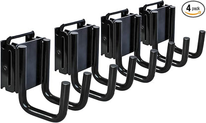 4-Pack E-Track Double Fitting J-Hooks, 2" Wide & 2" Deep Stable E Track Double J Hooks with Dual Fittings, Heavy Duty Shovel Hanger for Trailers, Trucks, Garden Tools Organizers Storage