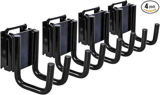 4-Pack E-Track Double Fitting J-Hooks, 2" Wide & 2" Deep Stable E Track Double J Hooks with Dual Fittings, Heavy Duty Shovel Hanger for Trailers, Trucks, Garden Tools Organizers Storage