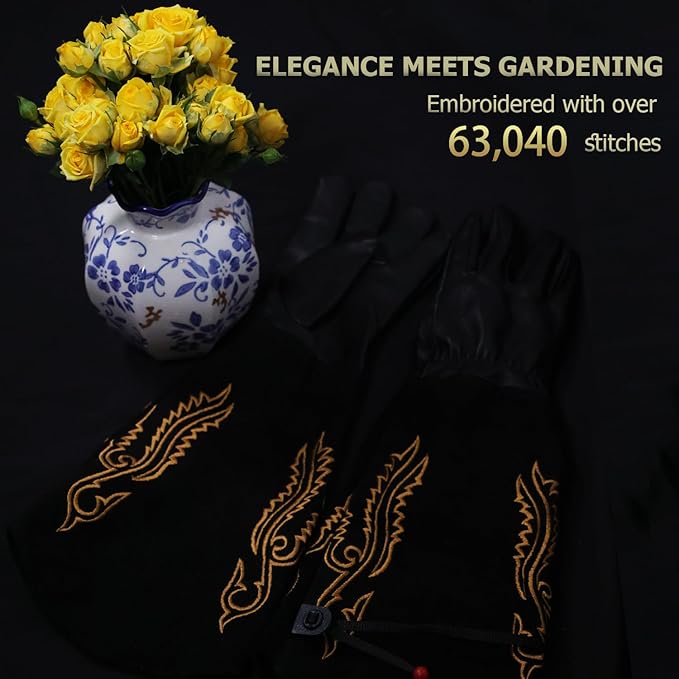 Long Leather Thorn Proof Gardening Gloves for Women/Men, Great for Rose Pruning, Cactus Handling, Weeding, Heavy Duty Gauntlet, Garden Gifts for Gardener (Western Style, Medium)