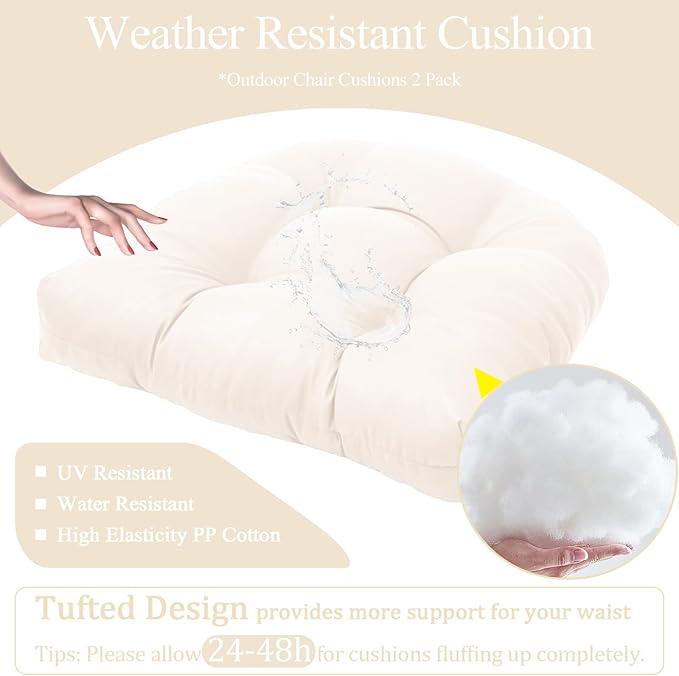 MTMR Water-Repellent Outdoor Chair Cushions Set of 2, 19”X19” Patio Chair Cushions with High Elasticity PP Cotton, Thick Tufted Outdoor Patio Furniture Cushions, Seat Cushions for Outdoor Furniture