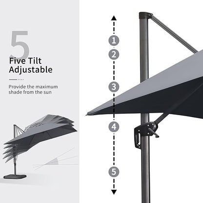 PURPLE LEAF 10' X 13' Patio Umbrella with Base Outdoor Cantilever Rectangle Offset Umbrella with 360-degree Rotation for Garden Deck Pool Patio Light Grey