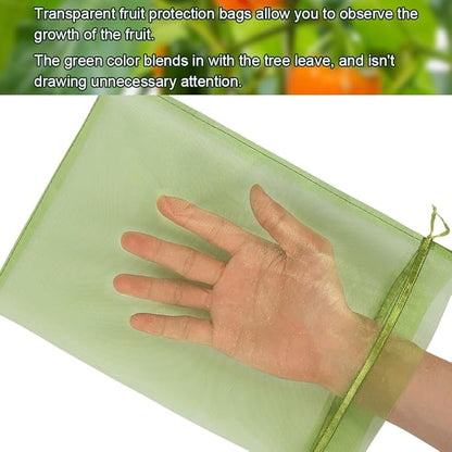 Shintop 100Pcs Fruit Protection Bags, 8x12 Inch Green Grape Netting Cover Drawstring Mesh Bags Pest Barrier for Fruit Trees Flower
