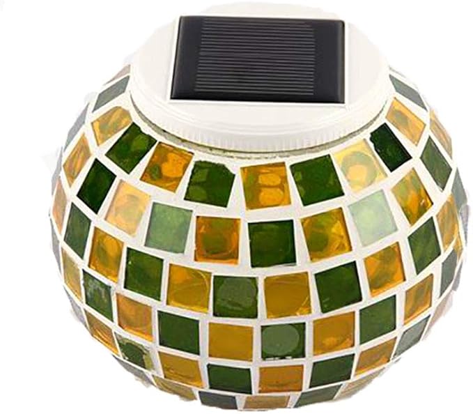 Solar Glass Ball Light Mosaic Jar Lights,Color Changing Globe Table Lamp Waterproof LED Night Light for Garden Patio Party Yard Outdoor Indoor Decorations (Yellow & Green Square)