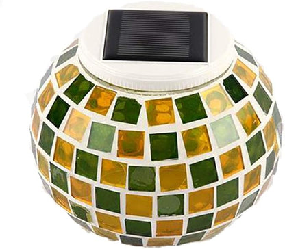 Solar Glass Ball Light Mosaic Jar Lights,Color Changing Globe Table Lamp Waterproof LED Night Light for Garden Patio Party Yard Outdoor Indoor Decorations (Yellow & Green Square)