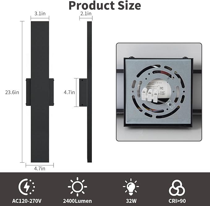 2 Pack LED Modern Outdoor Wall Lights Dimmable 3-Color Temperature 31.5in Exterior Lighting Fixtures IP65 Waterproof Outside Lights for House Hallway Garage Patio