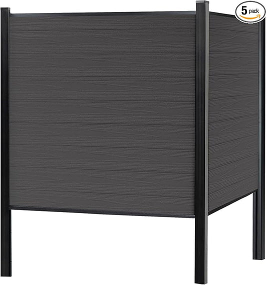 Mondaria Fence Privacy Screen with 8ft In-ground Posts, 6ft(H) x30ft(W) Wood Plastic Composite Fence Panels Weather-Resistant Outdoor Fence for Backyard/Garden (Silver Gray, 6 Posts)