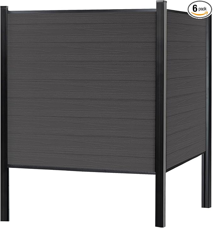 Mondaria Fence Privacy Screen with 8ft In-ground Posts, 6ft(H) x36ft(W) Wood Plastic Composite Fence Panels Weather-Resistant Outdoor Fence for Backyard/Garden (Silver Gray, 7 Posts)
