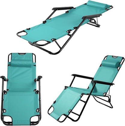 Outdoor Folding Chaise Lounge Chair, Patio Sun Lounger Reclining Beach Chair Sun Patio Pool Lawn Recliner Chair (Green)