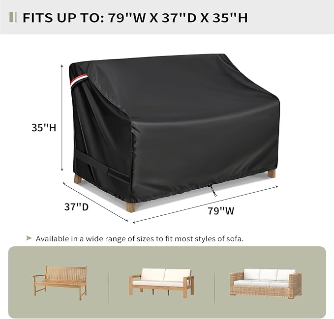 KylinLucky Outdoor Patio Sofa Cover fit 79 x 37 x 35 inch, 78 x 36, 77 x 35 Waterproof Weatherproof Heavy Duty 420D Garden Furniture Cover for Outside Sofa Couch