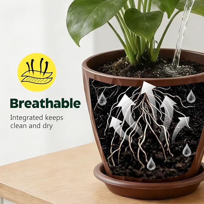 Plant Pots, Self Watering Planters with Drainage Holes and Trays, Flower Pots for Indoor Outdoor - 6 Pack(4/5/6/6.5/7/8 Inch) (Colorful)