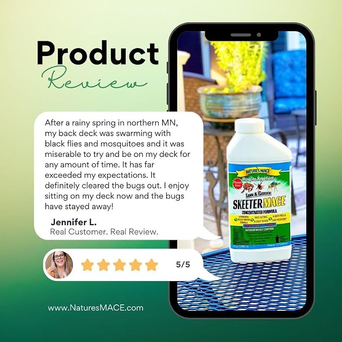 Nature’s MACE Skeeter Pest Repellent Spray - Safe for Pet and Plants, Outdoor Repellent Pest Control, Yard Protection Insect and Spider Barrier Treatment Essential Oil Formula Fresh Scent - 40oz
