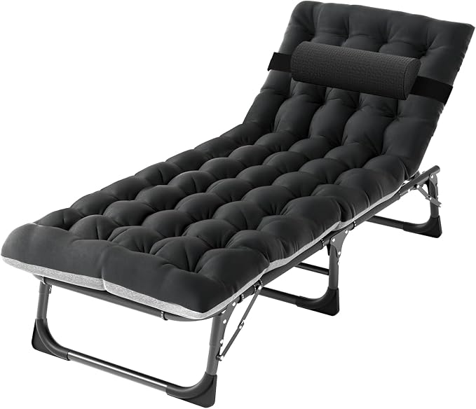 DoCred Heavy Duty Chaise Lounge Chair, Adjustable 5-Position Folding Chaise Lounge Chairs for Outside, Portable Lay Flat Beach Lounge Chair for Outdoor Sunbathing Beach Pool Lawn Camping