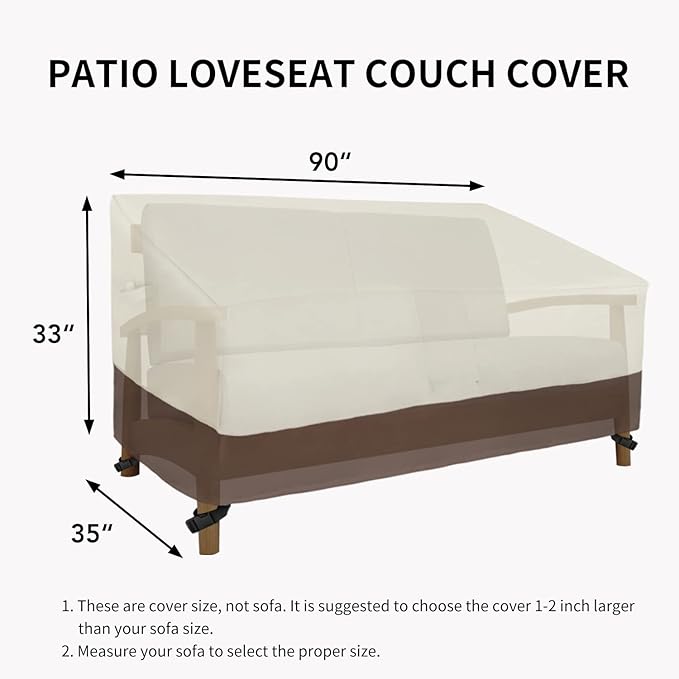 Easy-Going Outdoor Loveseat Cover - Heavy Duty 2-Seater Patio Couch Cover with Air Vent (90Wx35Dx33H inch, Beige/Dark Brown)