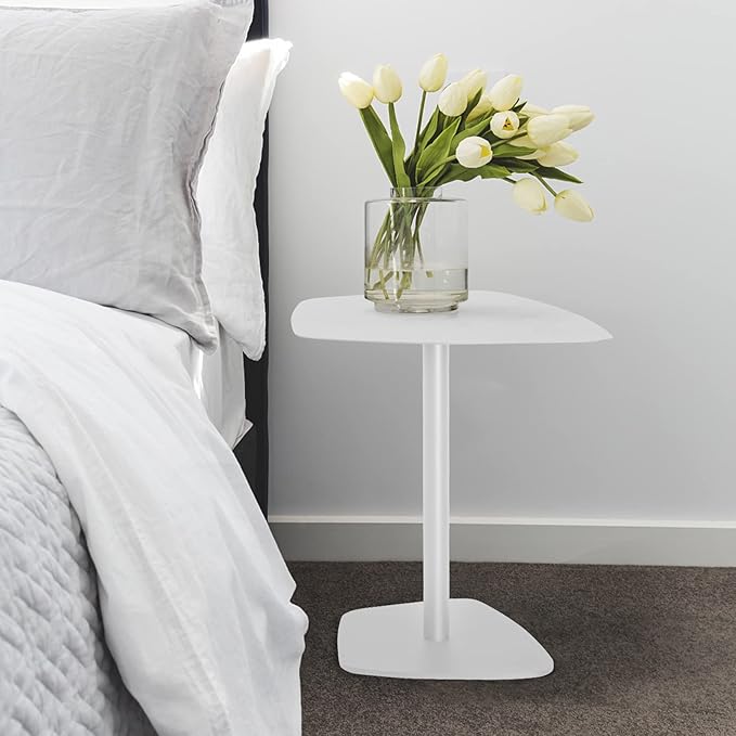 C Table End Table,Tray Metal Sofa Side Table, Accent Coffee Table, Waterproof and Anti-Rust Outdoor&Indoor Snack Table, White (Model B)