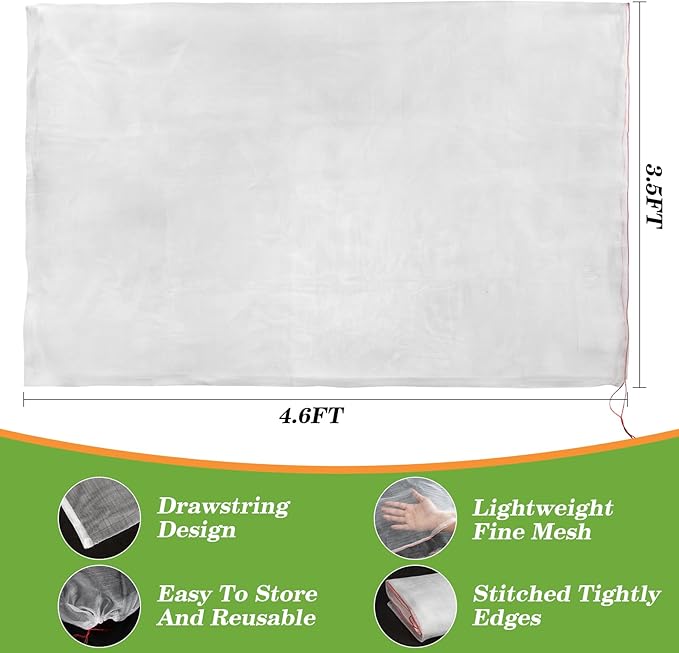 Bird Netting for Garden Protection - Sukh 3.5 x 4.6 FT Blueberry Bush Netting Covers with Drawstring Fine Mesh Plant Pest Barrier for Fruit Trees, Tomato, Strawberry, from Birds & Cicadas (1 Pack)