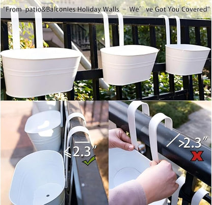3 Pack Metal Iron Plant Pot Holders Balcony Garden Plant Planter Baskets Fence Bucket Pot Bucket Flower Holders Wall Hanging Decor Pot with Detachable Hooks