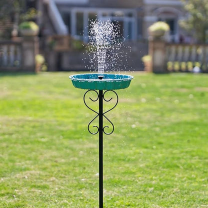 Metal Bird Bath for Outside,Cyan Bird Baths & Feeder with Hummingbird Pattern Metal Disc 5-Pronged Base Stakes for Outdoors,Birdbath for Garden,Patio,Lawn Decor