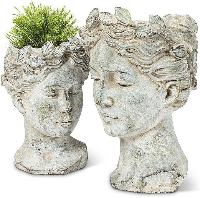 Abbott Collection Goddess Head Planter – Large Cement Indoor and Outdoor Planter Pot – Grecian Woman Statue Head Planter for Flowers and Succulents (Grey, 10" Tall, 4.5" Opening)