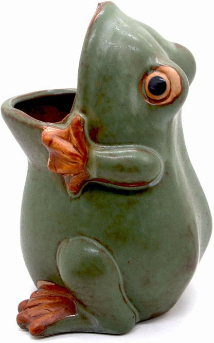 7" Ceramic Frog Shaped Plant Pot for Bonsai Flower Succulent Planter Candy Dish Pencil Holder Decor Multipurpose Green Frog Gift