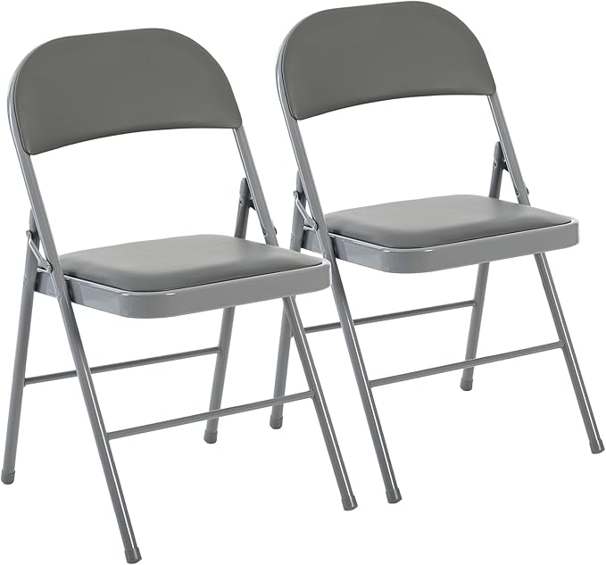 DUMOS 2 Pack Folding Chairs with Padded Cushion and Back - PU Leather Stackable Portable Dining Chairs Set, for Home and Office, Conference, Wedding, Party, Patio, Garden, for Indoor Outdoor, Grey