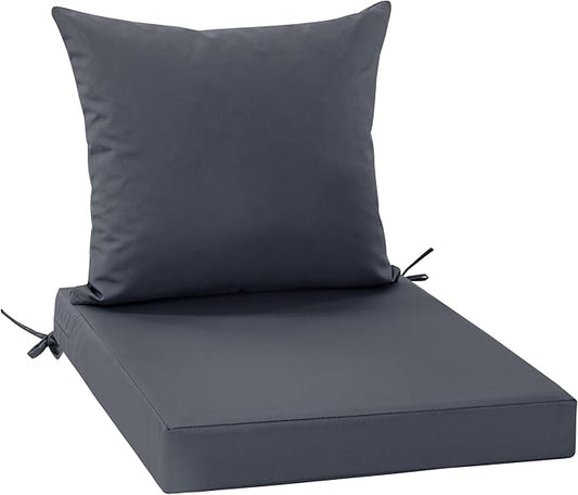 Outdoor Chair Cushion 19 x 19 Inch, Backrest and Seat Cushion Set for Patio Furniture with Water Resistant Removable Cover, Dark Grey, 1 Set