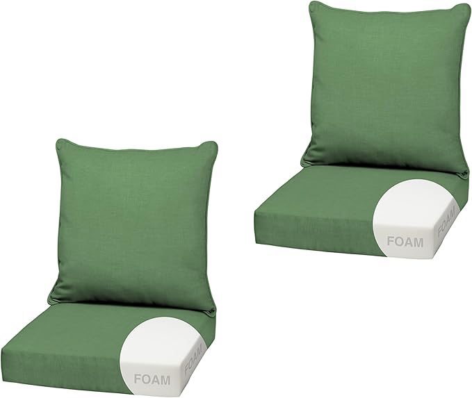 Arden Outdoor Foam Deep Seat Cushion (2-Pack), 22x24, Premium High-Density Foam, Never Flattens, Weather-Proof for Patio Chair Sofa Couch, Bright Moss Green Leala