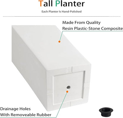 Tall Planters for Outdoor Plants, Large Resin Flower Pots for Garden, Front Porch, Patio, Indoor - Set of 2 (White, 28 inch - 2 Pack)
