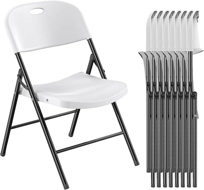 Nazhura 350 Weight Limit Heavy Duty Plastic Folding Chair with Reinfoced Steel Frame for Indoor and Outdoor, Wedding, Party, Restaurant, Meeting Room, Patio and Garden (8, White)