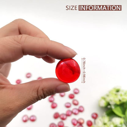 Flat Glass Marbles 1 Pound Vase Filler Fire Pit Glass Pebbles for Indoor Plants, Aquarium Fish Tank Decorations, Home Decor, Fire Pit, Landscaping, Arts Crafts (Ruby)