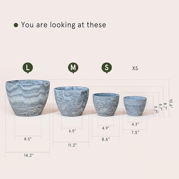 LA JOLIE MUSE 14.2/11.3/8.6 Inch Round Planter,Indoor/Outdoor Large Planters Set of 3,Grey Plant Container with Drain Holes,Tree Flower Plant Pots for Patio and Deck
