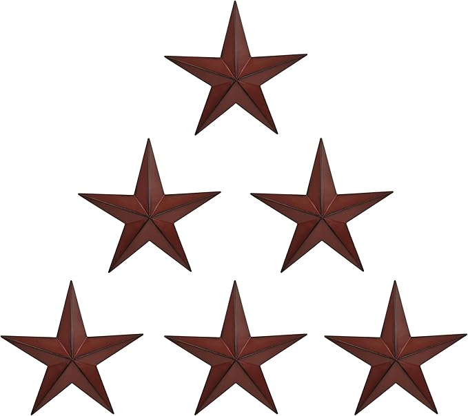 JoyEvy 6"（6pieces Red Black Barn Star Texas Stars Art-Metal Stars for Outside Rustic Vintage Western Wall Decor Country Home Farmhouse Wall Decorations