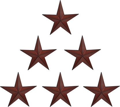 JoyEvy 6"（6pieces Red Black Barn Star Texas Stars Art-Metal Stars for Outside Rustic Vintage Western Wall Decor Country Home Farmhouse Wall Decorations