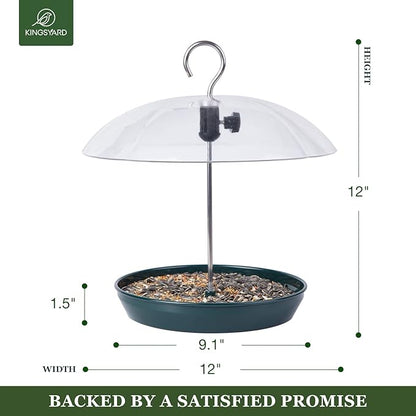 Kingsyard Adjustable Platform Bird Feeder for Outdoors, Hanging Metal Seed Tray with Clear Rain Proof Dome, Large Capacity for Wild Bluebird Cardinal Dove Mealworm, Green