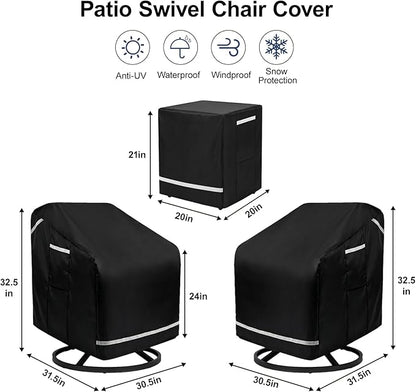 3 Pack Patio Chair Covers, Outdoor Furniture Protection with Straps, Heavy Duty Waterproof Fabric, UV Resistant, Lawn Patio Furniture Covers with Reflective Strips, 32.5" W x 31.5" D x 30.5" H